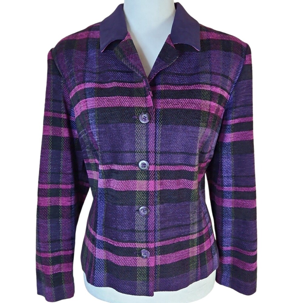 Miss Dorby Purple Plaid Blazer Jacket Women's 12P Retro Preppy Eclectic Twee
